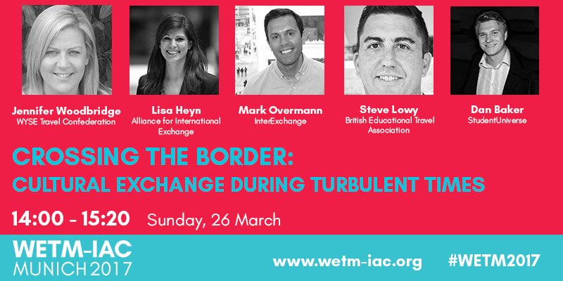 WETM_IAC's tweet photo. What will isolationism &amp; closed borders mean for #youthtravel? w/ @AllianceExchnge @InterExchange @BETAUK @StudentUniverse #WETM2017 https://t.co/WAWZAJG4oH