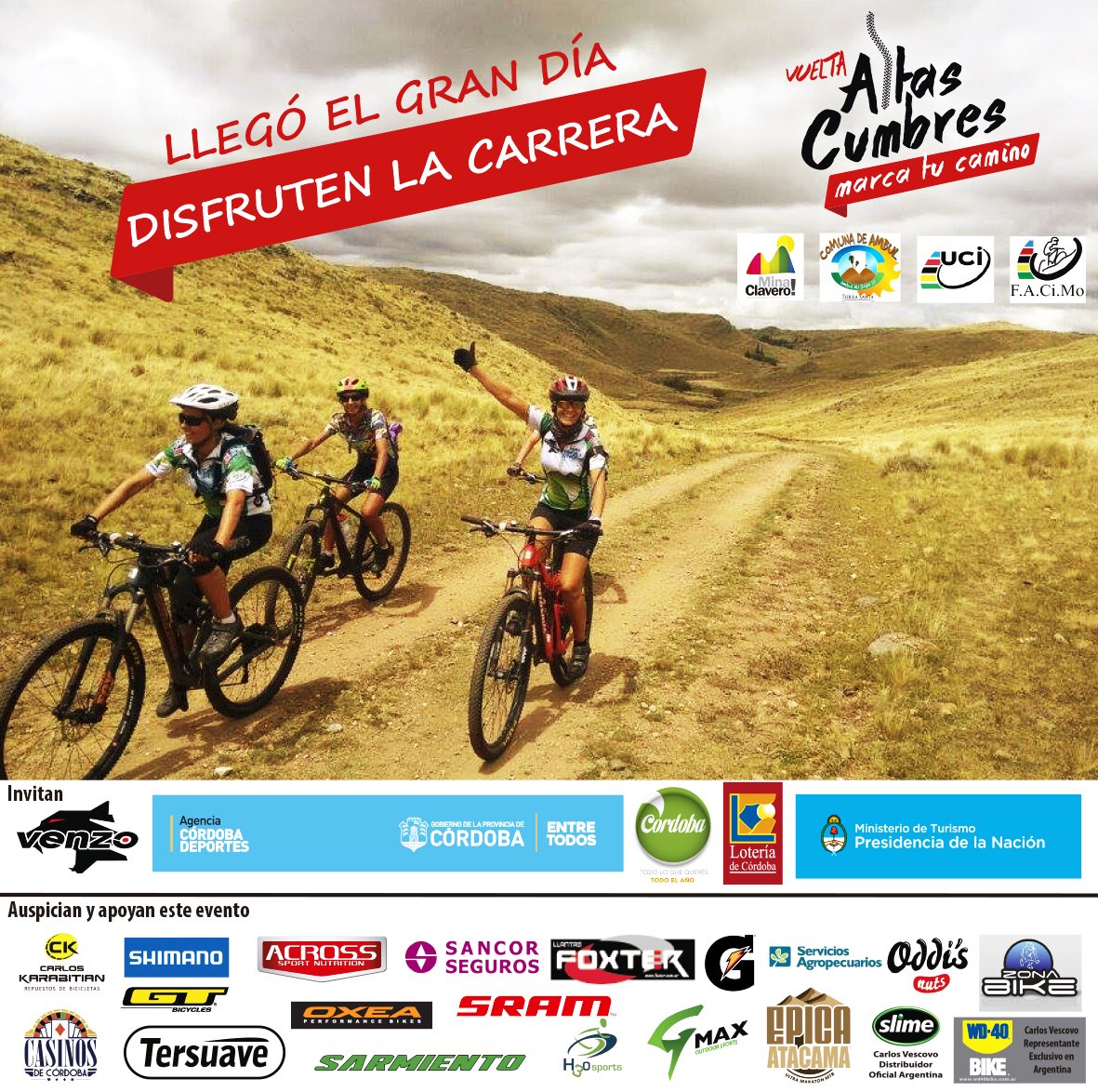 VueltaAltasCumb's tweet photo. Llegó el gran día...
🚴🏽♀️🚴🏼🚴🏼♀️🚴🏼
.
.
.
#cordobaturismo #cordobadeportes #venzoarg #minaclaveroo #turismoargentina https://t.co/G9OyYyOhiP
