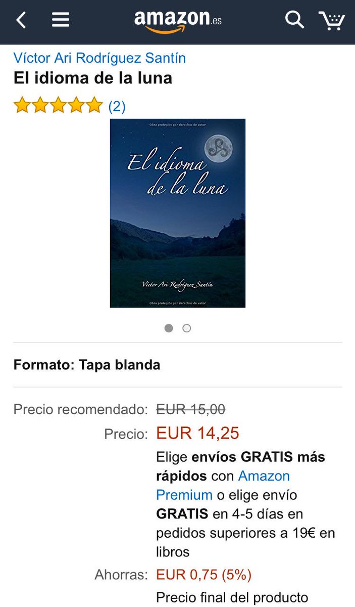 Idiomadelaluna's tweet photo. Y ah�� está en @AmazonESP, y alguien le ha puesto 5 estrellas (gracias a los dos seáis quien seáis) #libro #elidiomadelaluna #novelaromantica https://t.co/Mht9dS2TIq