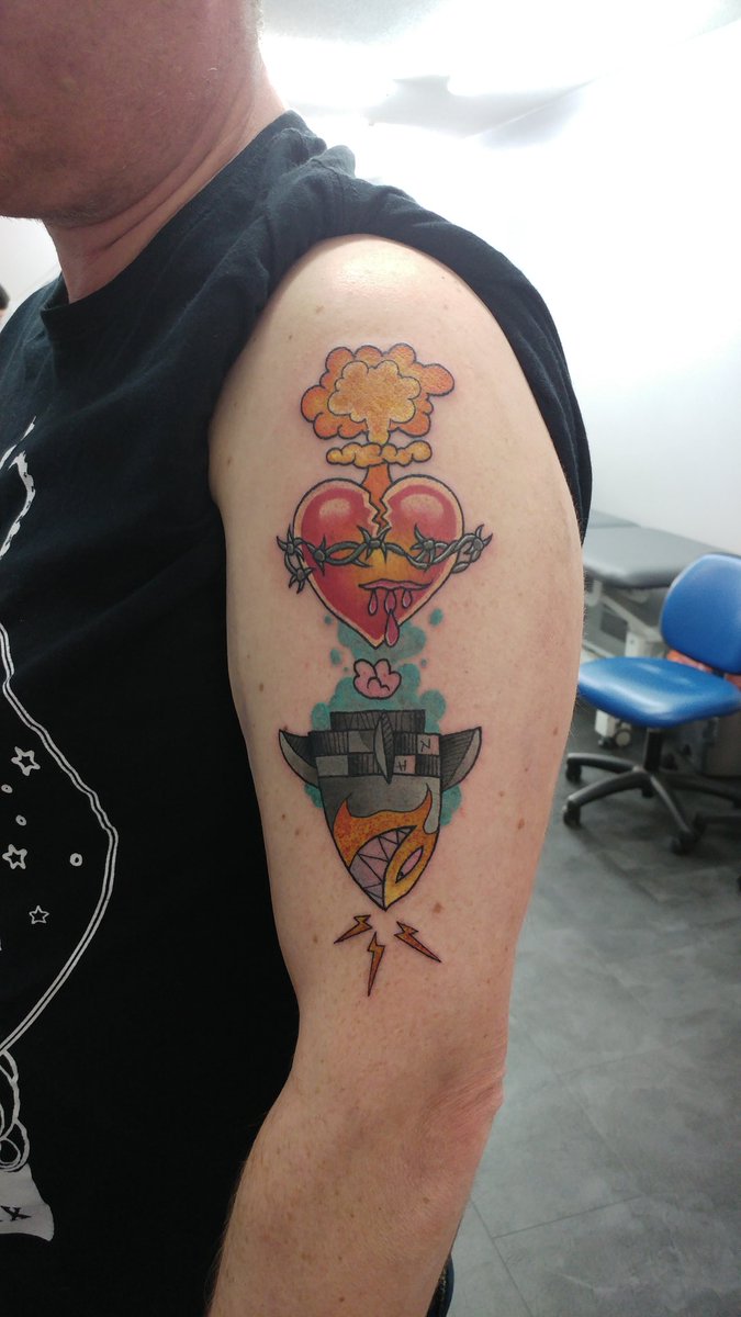 metalgordy's tweet photo. New tattoo @GingerWildheart #gass #valordelcorazon mashup love it cheers Chris #flamingart https://t.co/UnJtcNLOhU