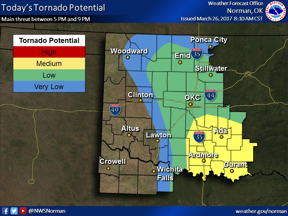 Severe weather potential has increased for late this afternoon &amp; evening, especially across central, SC, &amp; SE Okla. Be weather aware today.