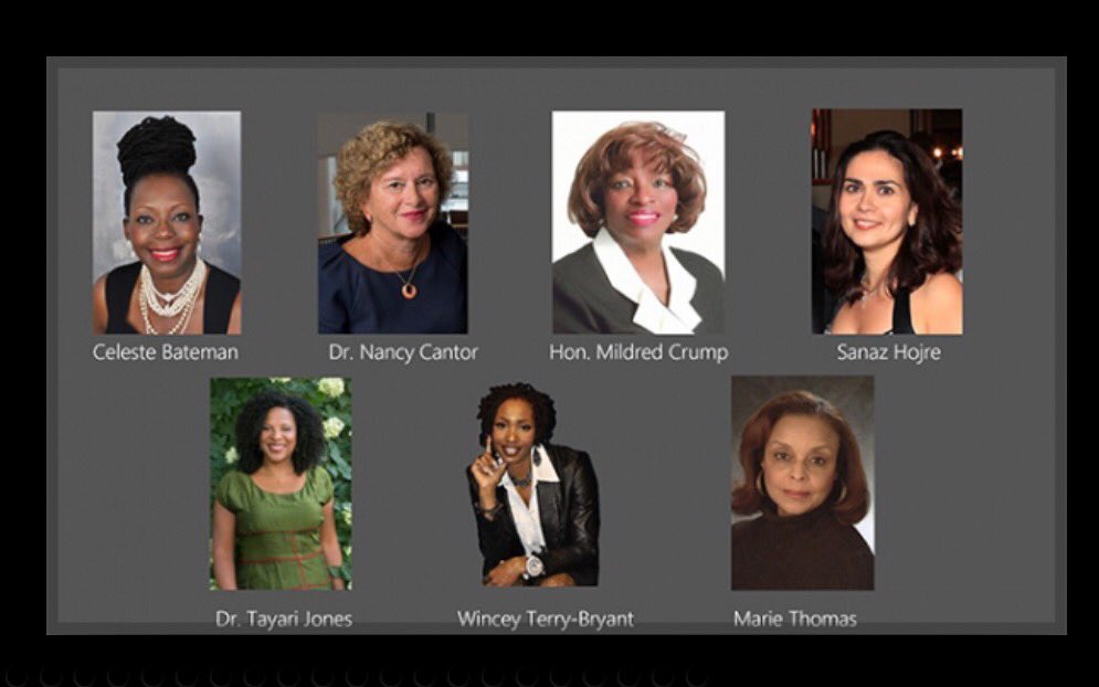 wimnewark's tweet photo. This year's 2017 honorees.
#CelesteBateman
#DrNancyCantor
#MildredCrump
#SanazHojre
#DrTayariJones
#WinceyTerryBryant
#MarieThomas https://t.co/2tWBPW2GFS