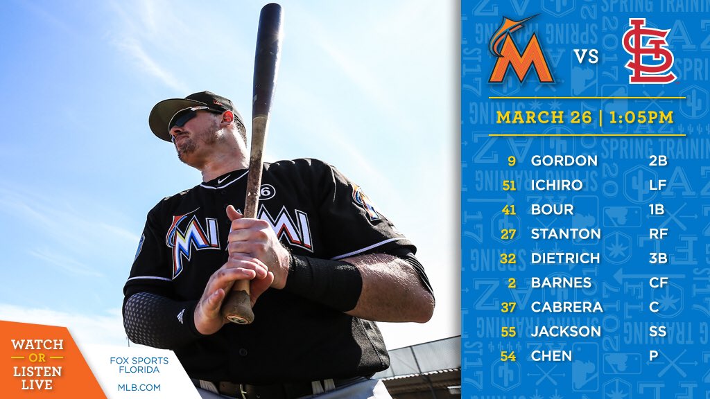 Take a look at this afternoon's #MarlinsST lineup against the Cardinals.   #LetsPlay https://t.co/1xkX73wFEi