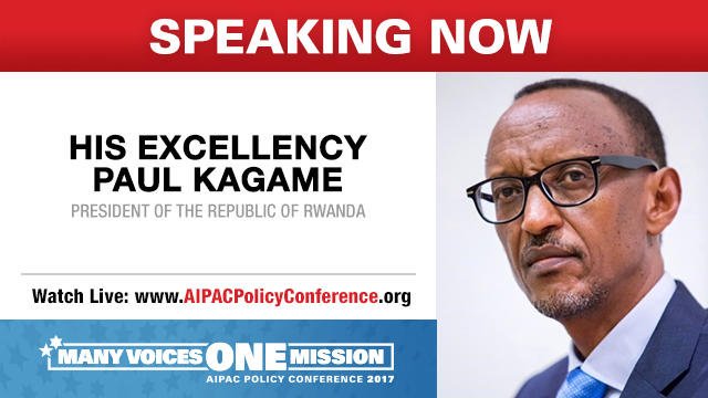 AIPAC's tweet photo. SPEAKING NOW: President of the Republic of #Rwanda @PaulKagame 🇷🇼🇺🇸🇮🇱 Watch live: https://t.co/HmvBzGxib8 https://t.co/yPuI6w3w4u