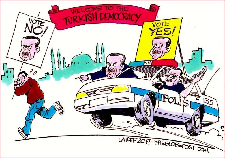 haber_delta's tweet photo. Karikatürist Carlos Latuff, referandum çalışması yapanlara; "'Evet'i dağıtıyorsanız dağıtın ama #Hayır dağıtamazsınız" diyen polisi çizdi. https://t.co/29fg6jG5Nv