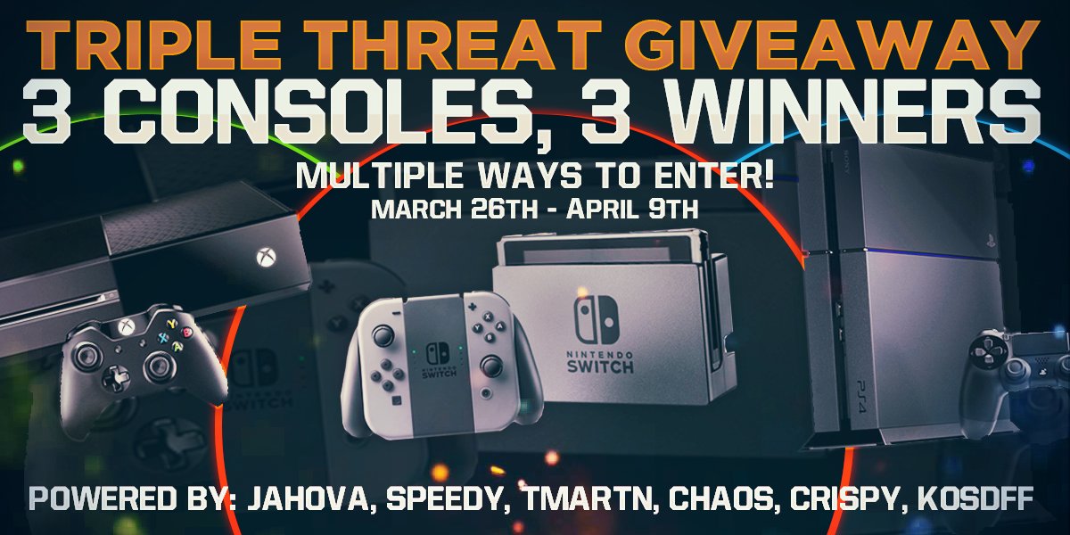 Chaosxsilencer's tweet photo. GIVING AWAY A PS4, XBOX ONE &amp; NINTENDO SWITCH! Multiple ways to enter here https://t.co/vt60raSKZz RT this tweet &amp; Follow for a BONUS Entry https://t.co/rWflrd7MKY