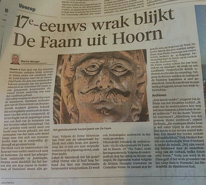 idds_arch's tweet photo. #scheepswrak voor Engelse kust is de #Faam. #Hoorn #archeologie. Artikel in @leidschdagblad https://t.co/2IZQ7CK2bl