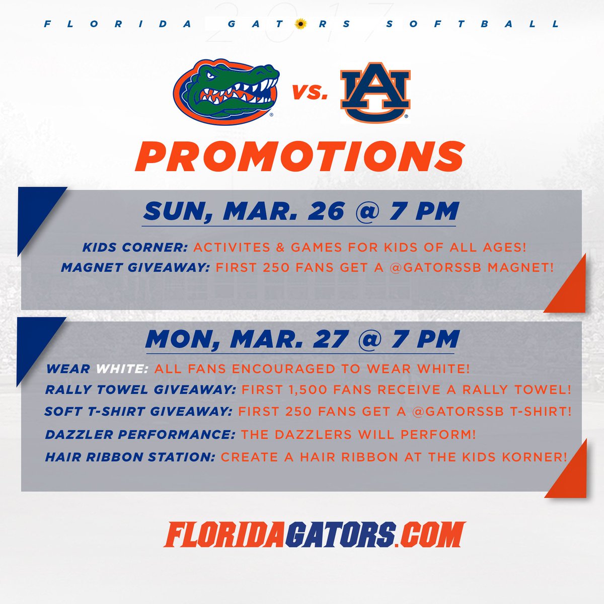GatorsSB's tweet photo. GAME DAY‼️ #Gators 🐊 🆚 #Tigers 🐅
📍KSP Stadium
🕖 7 PM
🎥 ESPN2
📊 https://t.co/uaIailJG80
📻 https://t.co/FetQqCHlHc
🖥️ https://t.co/6qpyA7d87M https://t.co/1OuAW7Umd3
