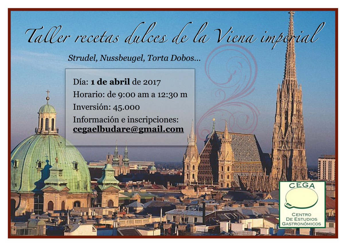 CEGA_BUDARE's tweet photo. @kervitrafael86 Hola Kervit: para inscribirte en nuestro taller "Recetas dulces de la Viena imperial" escribe a cegaelbudare@gmail.com https://t.co/AZWQvQdDfs