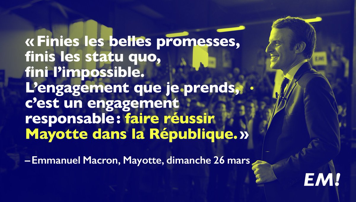 EmmanuelMacron's tweet photo. Un engagement : faire réussir Mayotte dans la République. #MacronMayotte https://t.co/tl0qBpKqQ7