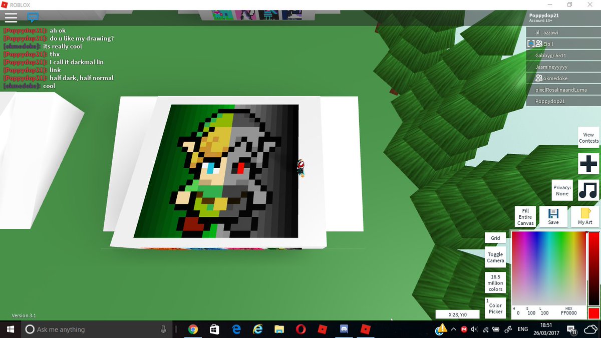 Ruben Abraham On Twitter Pixelartcreator I Made A Darkmal Link Half Dark Half Normal In Roblox Today In The Game Called Pixel Art Creator - roblox pixel art codes