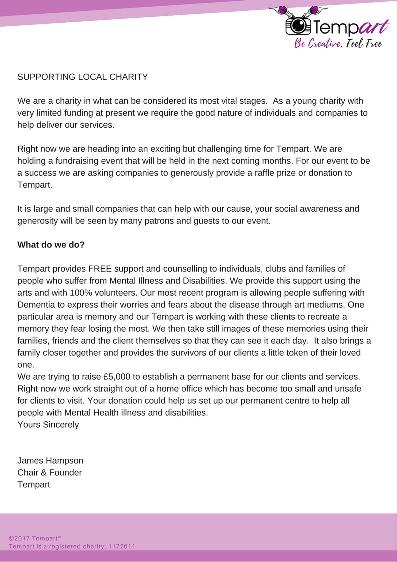 TempartCharity's tweet photo. Open Letter to companies in South Wales And Individuals #Tempart @CapSouthWales @southwalesargus @_businesswales @WalesOnline @michaelsheen https://t.co/HfY3VKTtbK
