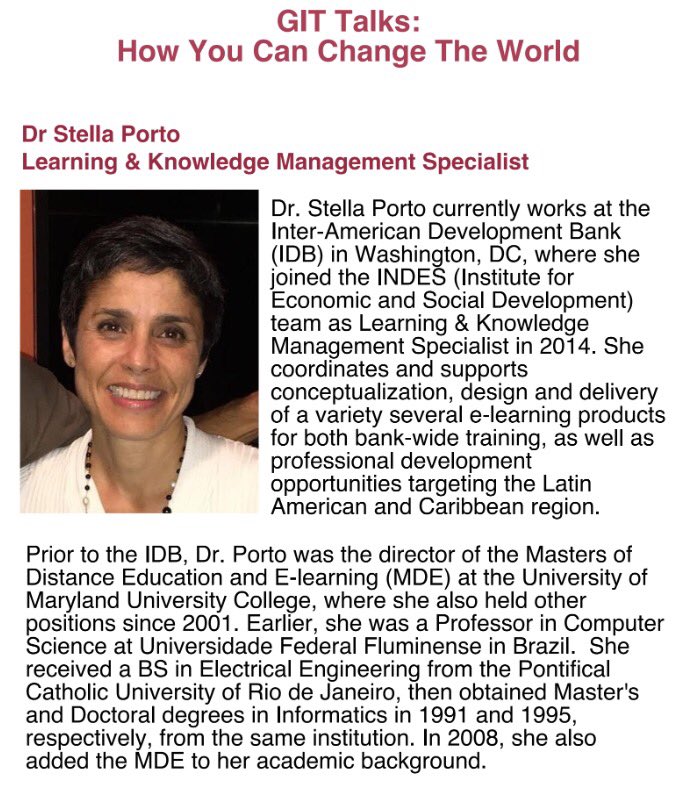 GirlsInTech_WIT's tweet photo. #GITDC next session is Tuesday w/guest speaker Dr Stella Porto from @the_IDB! @koshlandscience https://t.co/byjNHBYjoy