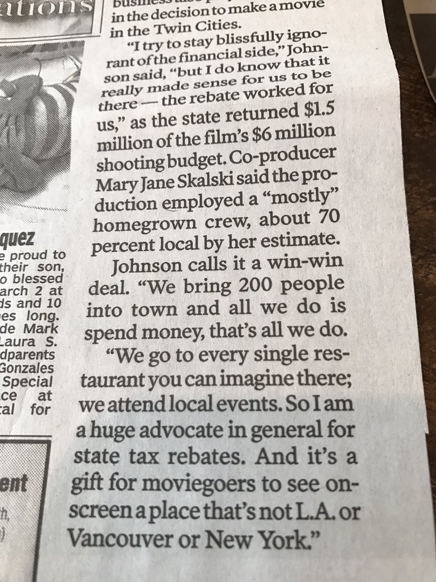 Jessi_Dery's tweet photo. "All we do is spend money, that's all we do" Seems like good business @PatGarofalo to keep film in MN! @iatse490 https://t.co/dQFcbJadtL