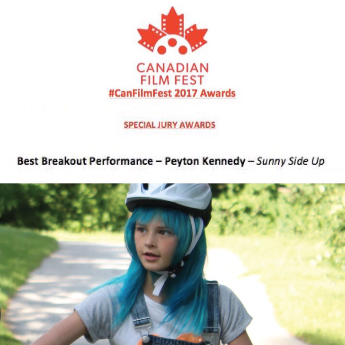 peyton_kennedy's tweet photo. Won the Best Breakout Performance Special Jury Award for my role in SUNNY SIDE UP! Thank you to the #CanFilmFest jury! #SunnySideUpFilm https://t.co/VcT9mBz4b7
