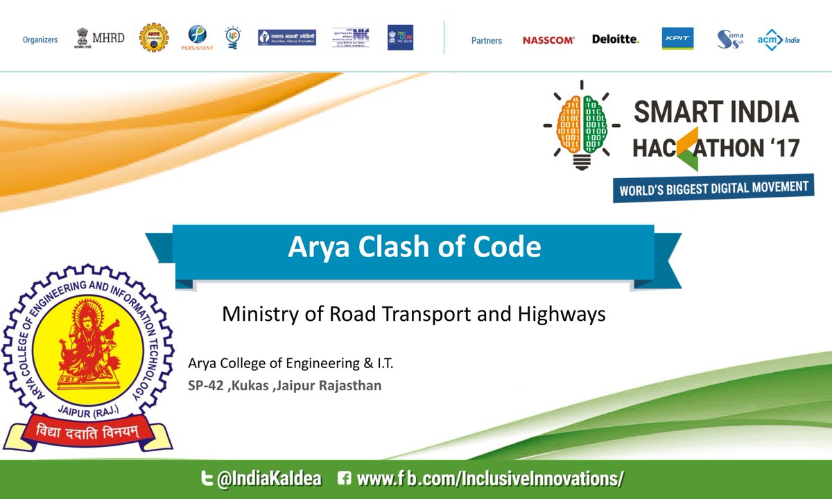 AryaClashofCode's tweet image. Sir @nitin_gadkari we want your presence in Inauguration of Grand Finale of #SmartIndiaHackathon2017 at Nagpur. @abhayjere @PrakashJavdekar