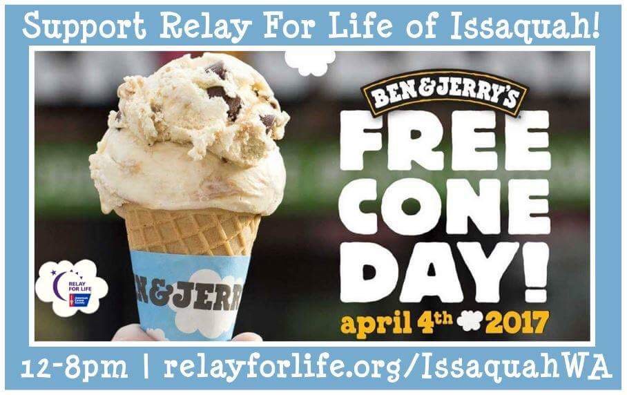 IssyRelay's tweet image. Celebrate Ben &amp;amp; Jerry's Free Cone Day(12-8pm on April 4th) for a free scoop of ice cream and an opportunity to contribute to Relay For Life!