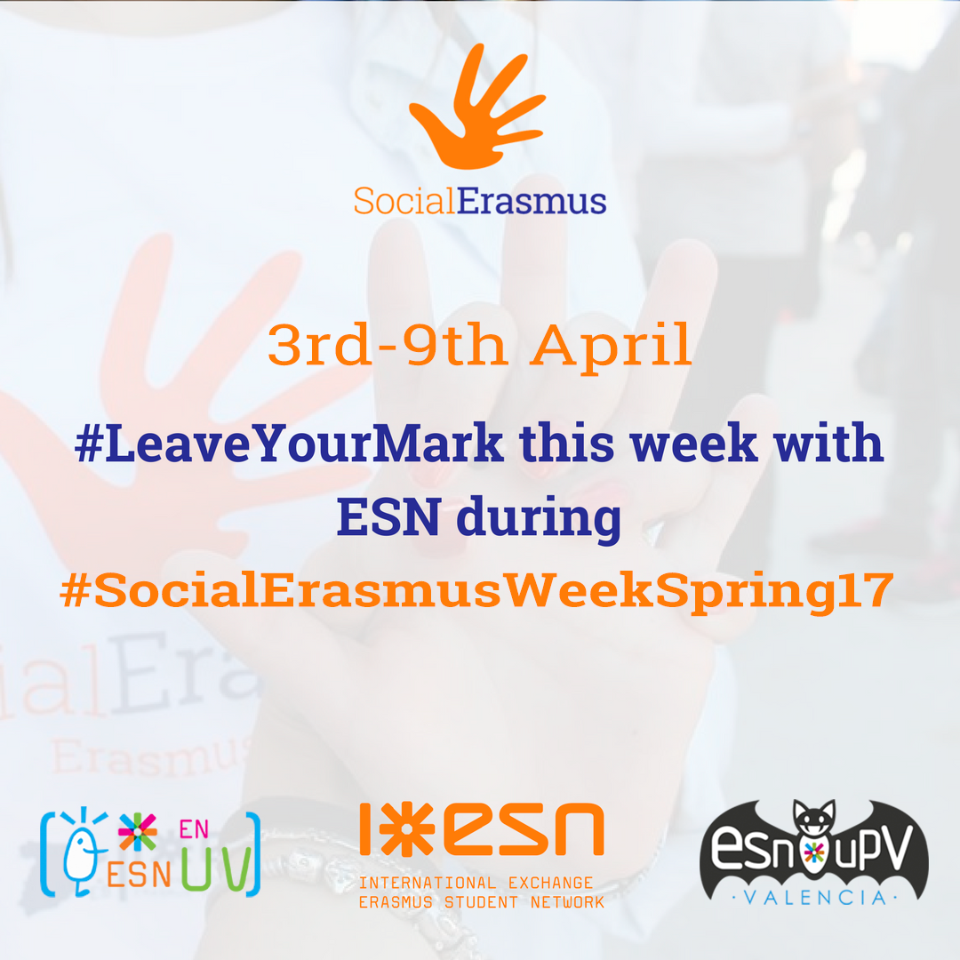 ESNvalenciaUPV's tweet photo. ¡Próximamente llega a Valencia la #SocialErasmusWeek, una celebración bianual para dar a conocer el proyecto SocialErasmus! https://t.co/lw6vA7bxYk