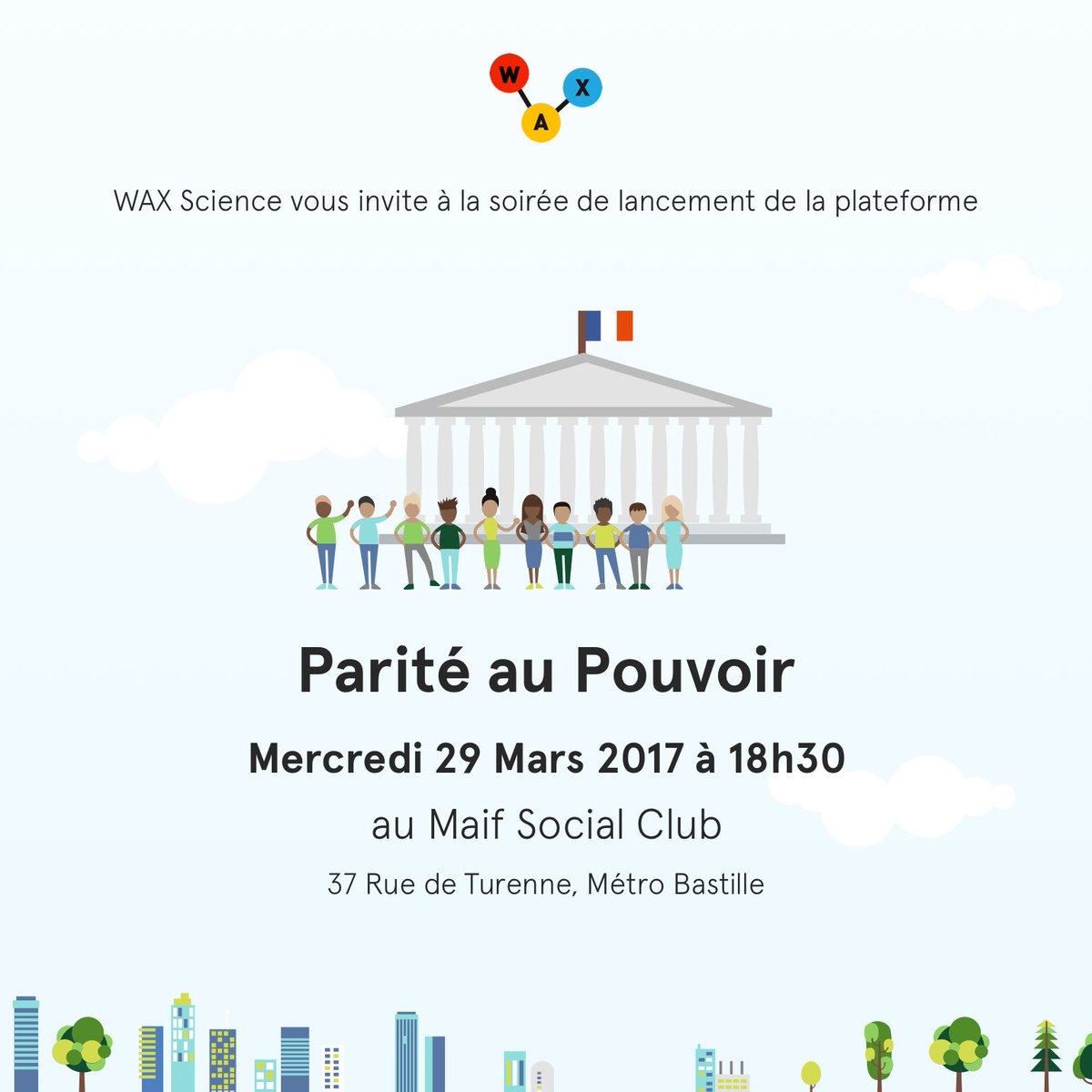 Plus que 24h avant l'#afterwork <a href="/waxscience/">WAX Science</a> pour #paritéaupouvoir ! Inscrivez-vous goo.gl/forms/jq6zxEBm… RDV au @MSC_Officiel à 18h30 !