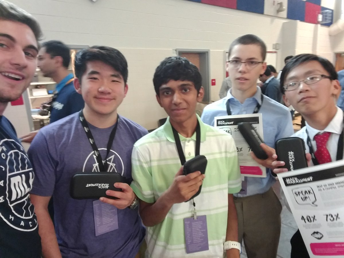 MLHacks's tweet photo. Bully Buster won the @Hack_Harassment prize at #HackTJ with their cyber bullying reporting app! @HackTJOfficial #HackHarassment https://t.co/BWJ7tRZpdU
