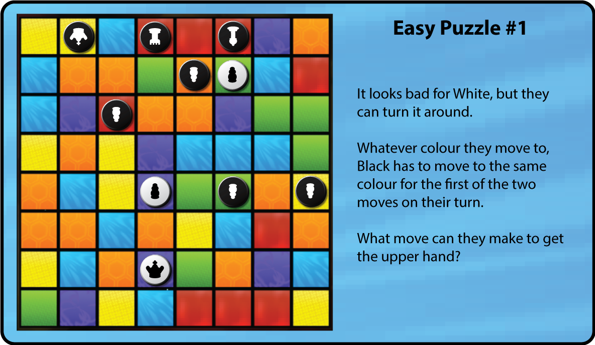 dogearedgames's tweet photo. New to the game? Try an easy puzzle :) #chesspuzzle #colourchess #learntoplay #gaming #tabletop #chess https://t.co/RhqSm82hei https://t.co/guqKYusVUq