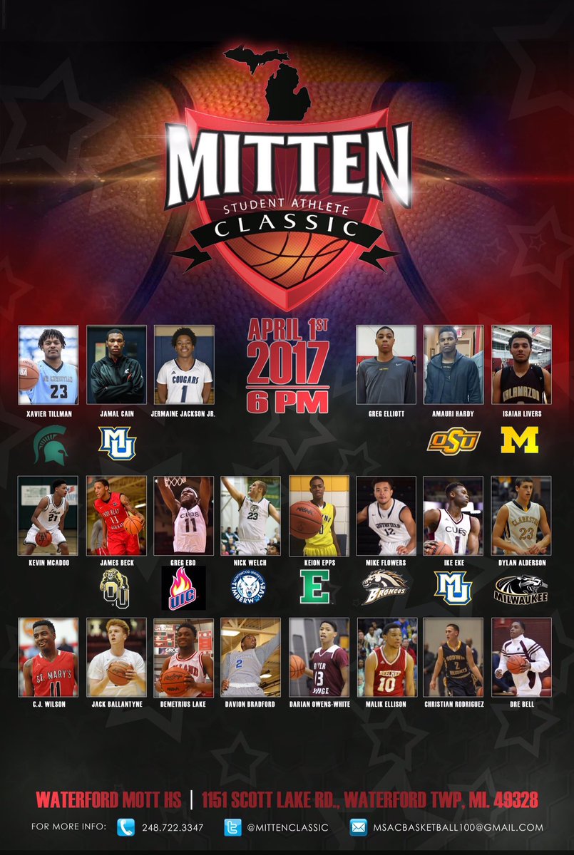 Detroit Griot (@justcallmebhunt) on Twitter photo Mitten Classic high school All-Star game is this Saturday at Waterford Mott at 6 p.m. Admission is $10.
<a href="/MittenClassic/">Mitten Classic</a> Mitten Classic high school All-Star game is this Saturday at Waterford Mott at 6 p.m. Admission is $10.
<a href="/MittenClassic/">Mitten Classic</a>
