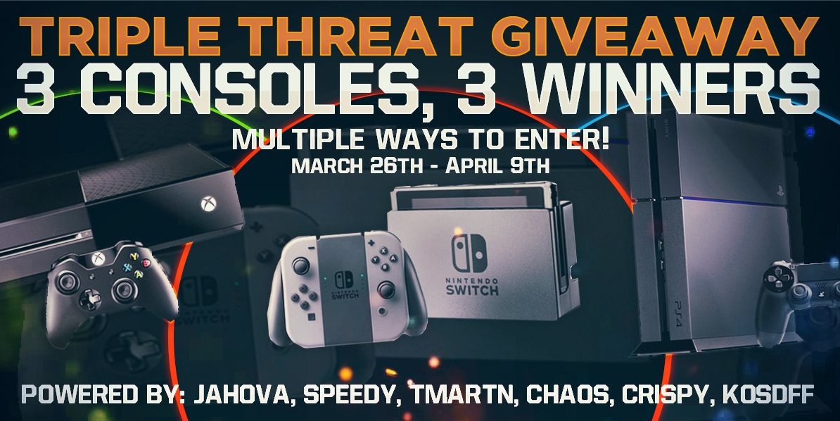 GIVING AWAY CONSOLES!

3 WINNERS get a SWITCH, XB1 or PS4 + GAME of your choice!

ENTER HERE - goo.gl/6sG2E7

RT for BONUS ENTRY!!