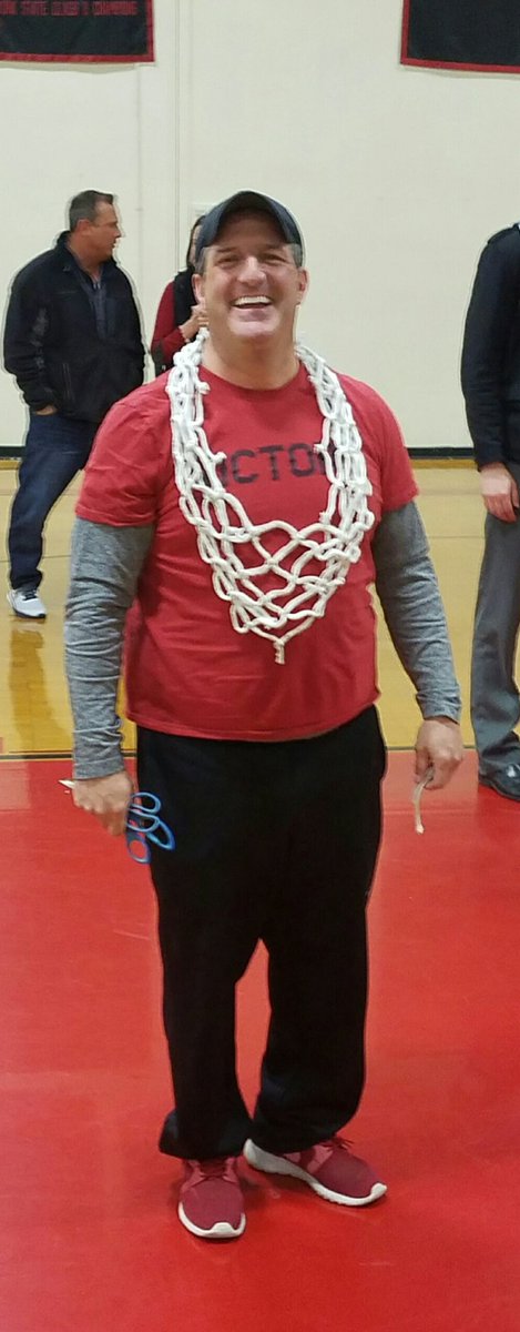 <a href="/CoachFrusc/">Coach Frusc</a> wearing the net after cutting it down! #aafamily #believe #teamoverself #lockdown #statechamps #repeat