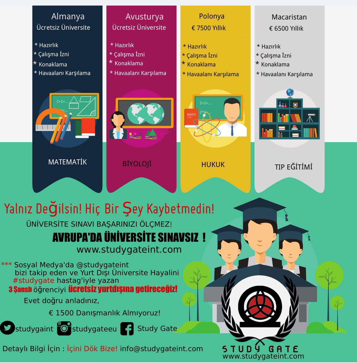 StudyGateInt's tweet image. #StudyGate Bize Avrupa&apos;da Universite hayalinizi yazin, ucretsiz vize danismanlik , basvuru yapalim. Study Gate 10. Yil Hediyesi.