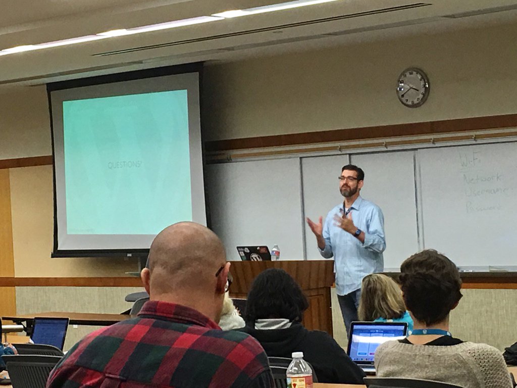 graphicgoo's tweet photo. How to grow your biz with WordPress & Podcasting with @heyadamsilver #wcsd #wcsd2017 https://t.co/JxmT8Y0WlQ