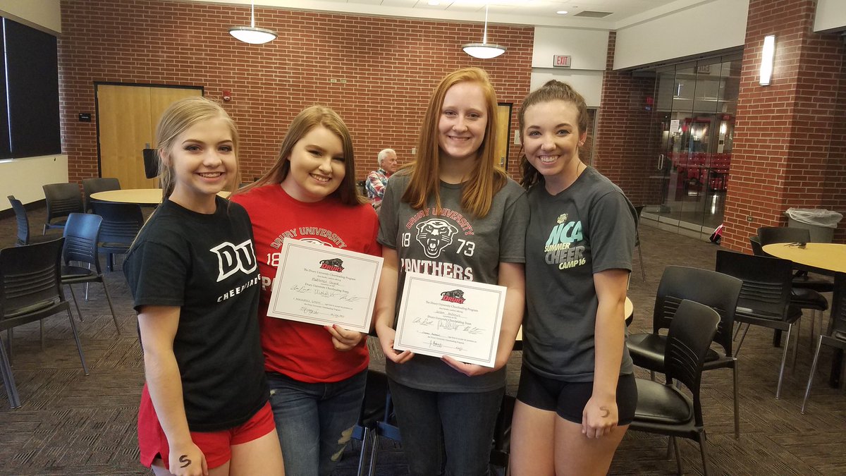 chsdogscheer's tweet photo. 4 out of 4 cheer seniors will be trading dog paws for panther paws this fall! Good luck ladies!  @Central_AD  @DruryUCheer https://t.co/IIgvnjLuEy
