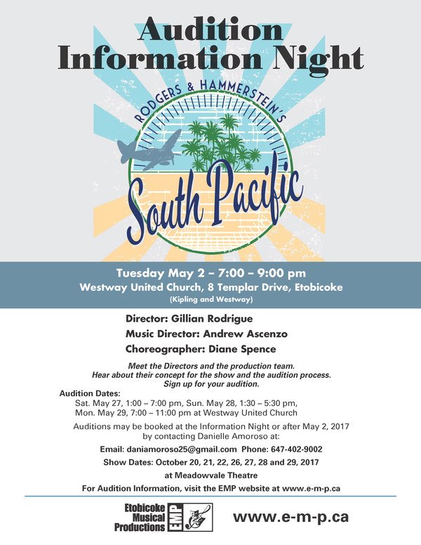 #Etobicoke #Musical #Productions' #Audition info night May 2nd! #SouthPacific #torontoauditions @MDV_Theatre #mississauga #theatreauditions