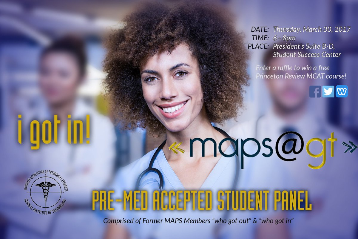 mapsgatech's tweet photo. MAPS will be hosting a premed accepted students panel this Thursday! Come out &amp; hear from our wonderful panelists. Free food will be served😊 https://t.co/VupjXVrhe1