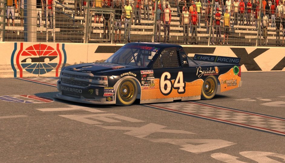 SocksOutRacing's tweet photo. Capturing his first SOR Podium @MartinKapal(#64) of @LEMPLSRacing in the Becida Bar &amp; Grill #Silverado takes home 3rd. #V8STC @iRacing https://t.co/w0Z9I8gqAe
