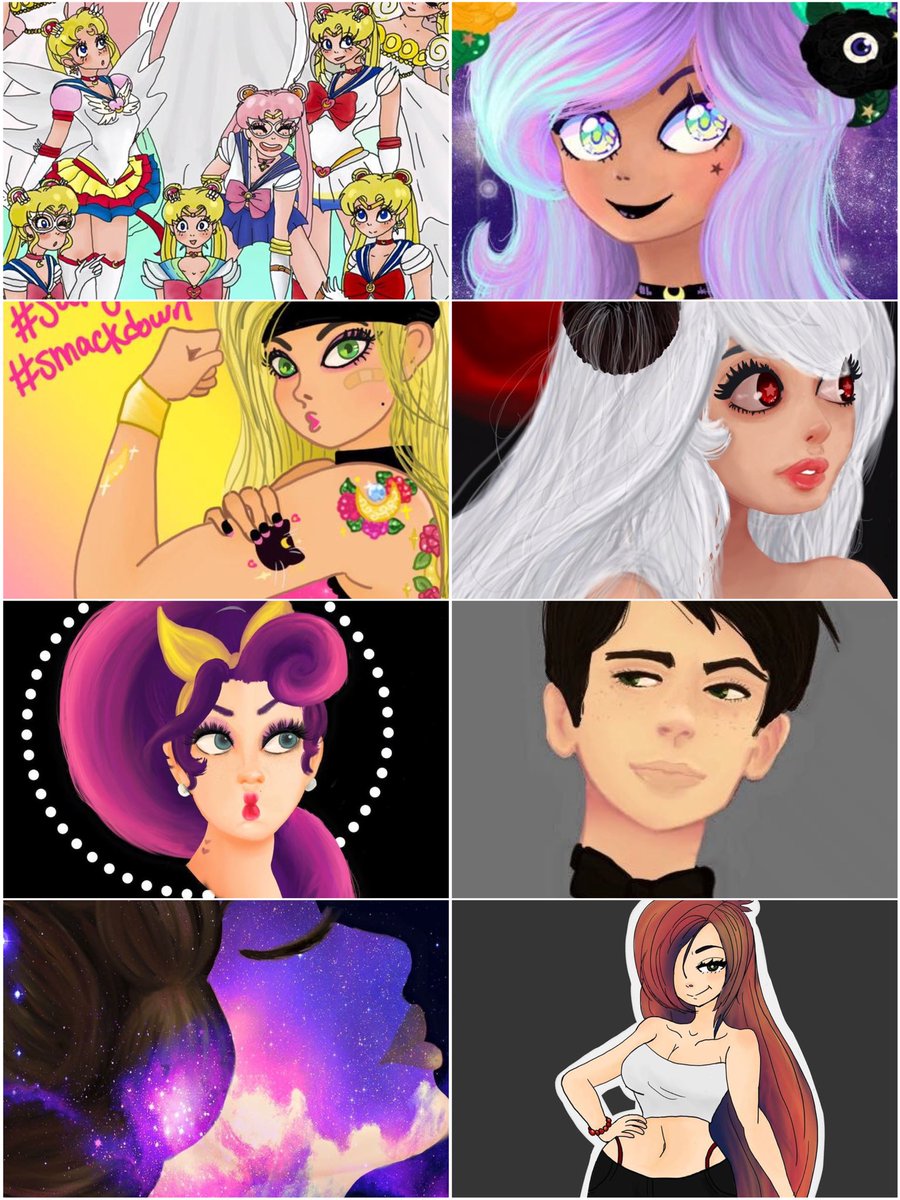 gigglygankyu's tweet photo. Digital art collage. Full of stuff I drew recently and not so recently. #trashoc #art #originalcharacter #commissions #SailorMoon #pastel https://t.co/AAp7zmPxW9