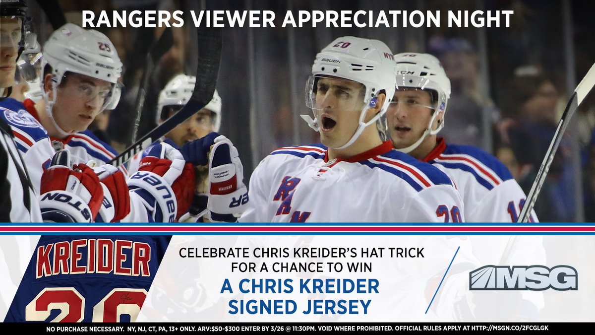 RT if you watched <a href="/ChrisKreider/">Chris Kreider</a> ring in 2017 with a dominant performance! 🎩🎩🎩 Watch the <a href="/NYRangers/">New York Rangers</a> on MSG to see if you've won! #NYRonMSG