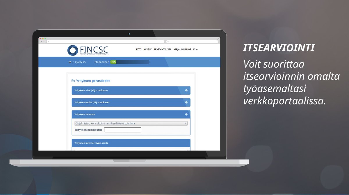 FINCSC_fi's tweet photo. FINCSC verkkoportaalissa teet #sertifiointi'in kuuluvan itsearvioinnin.Tutustu itsearvioinnin rakenteeseen https://t.co/SDQn94vhBj #kyber https://t.co/F2ilT8vrLA