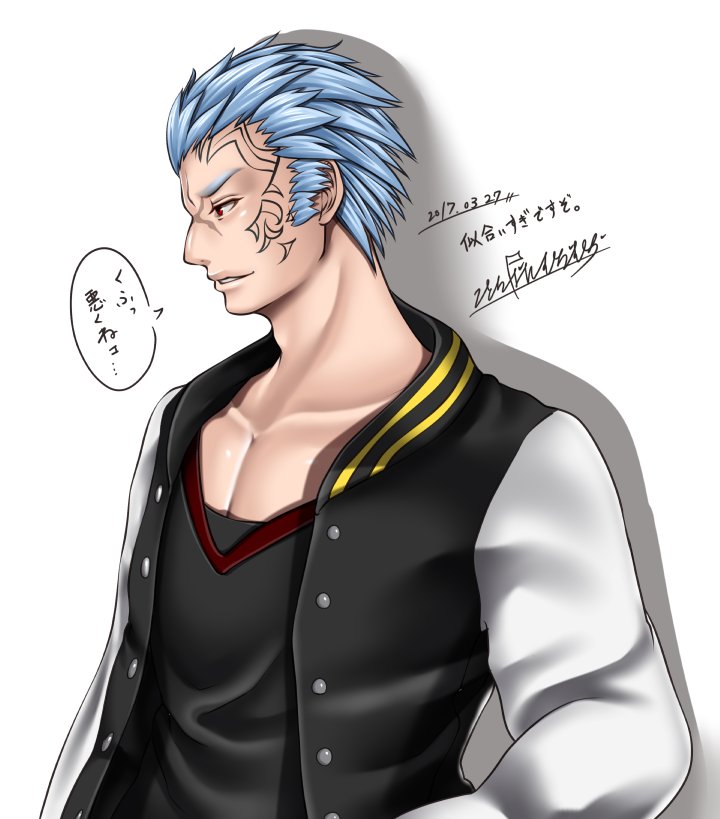 おはようございます...こんにちは?昨日の落書き。あるなりきりさんのSSみて衝動的に描いたもの。スタジャン似合いすぎですゲッテム様。 #PSO2 #ゲッテムハルト #落書き #絵描きさんと繋がりたい #フォロワーのアークスがrtしてくれてまだ見ぬアークスと繋がりたい 