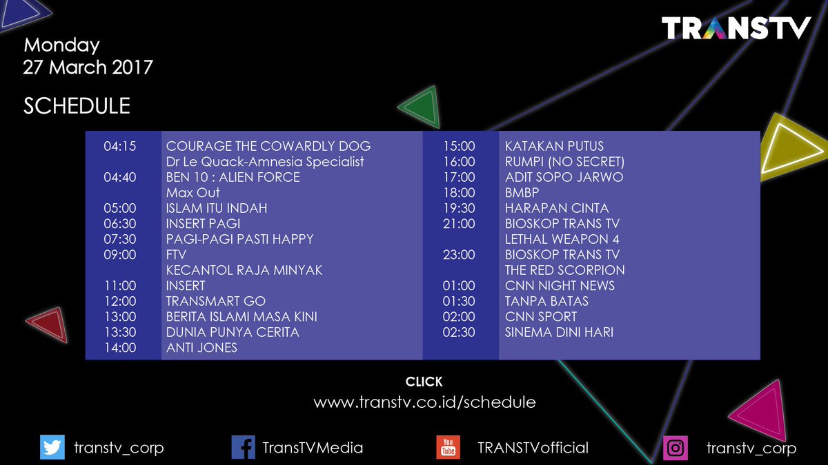 Trans Tv On Twitter Selamat Beraktivitas Tweeps Ini Jadwal Program Trans Tv Hari Ini Ya