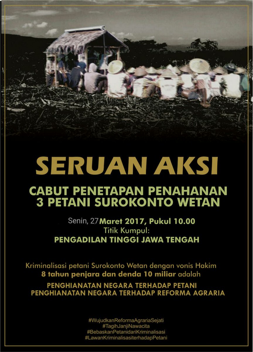 JmppkRembang's tweet photo. Aksi #PenangguhanPenahan di PT Jateng u 3 Petani #SurokontoWetan #Kendal yg dikriminalisasi berkaitan dgn Pabrik Semen #Rembang | #Lasem https://t.co/tFoJBRPy8X