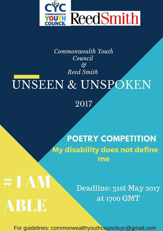 VIPVolunteers's tweet photo. #IAmAble poetry competition. Take this chance and show your talent in GlobalLevel #poetry #UNSEEN #UNSPOKEN @Official_CYC #VIPVolunteers https://t.co/NfBzDsSPR3