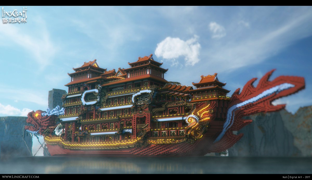 CraftLins's tweet photo. Sailing through the cloud of morning mists after night parties. Render: @Nati797 @Minecraft @PlanetMinecraft Design: Wangshushu #LinsCraft https://t.co/IyAKYkYwcD