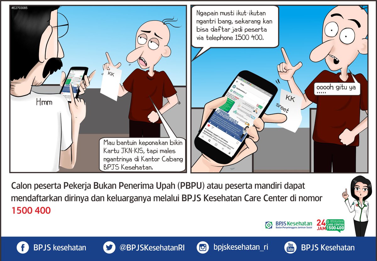 BPJSKesehatanRI's tweet photo. Ngapain mesti ngantri lagi? Daftar menjadi peserta JKN-KIS via telepon saja di 1500400 :) https://t.co/lXBZNhultH