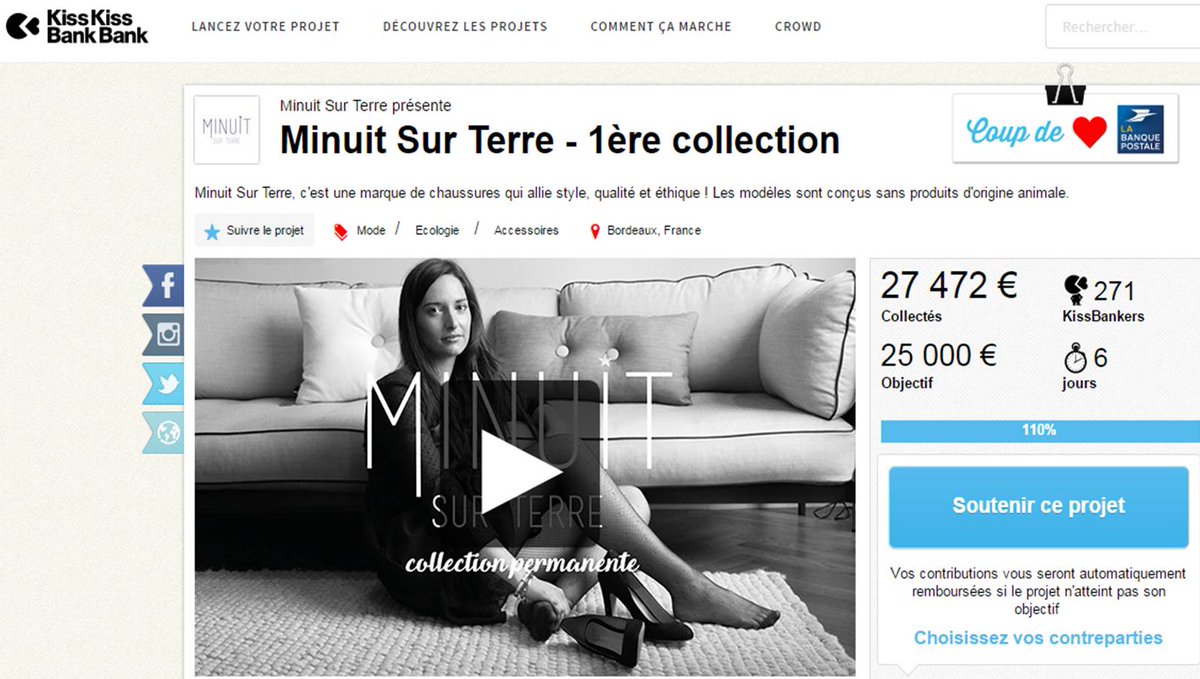 Objectif dépassé avant même la fin de la campagne de #crowdfunding pr <a href="/MinuitSurTerre/">Minuit Sur Terre</a> #démarragecanon #Vegan #Shoes 🍾kisskissbankbank.com/minuit-sur-ter…