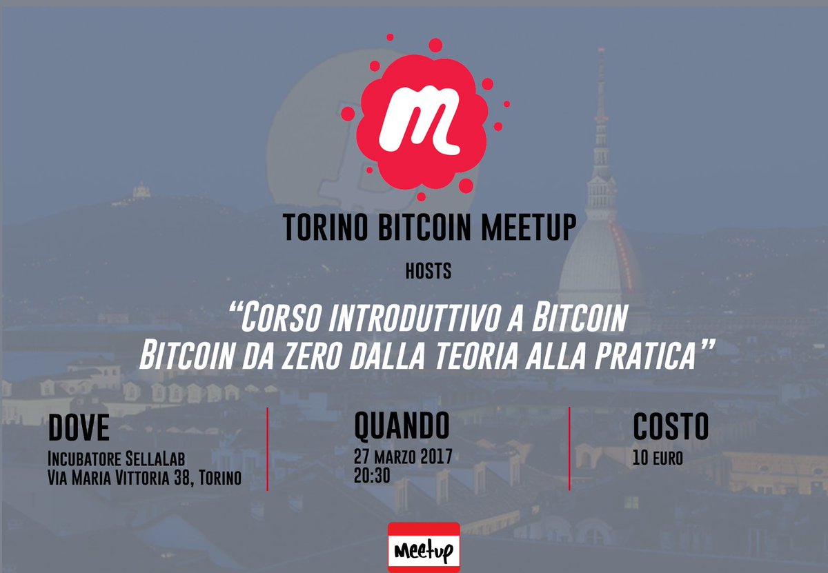 BitcoinTorino's tweet photo. Posti esauriti stasera al Torino Bitcoin Meetup - corso introduttivo a #bitcoin. Ci vediamo @sellalab Torino! https://t.co/TyNO2bAwJd https://t.co/LD2mGQ3Ge9