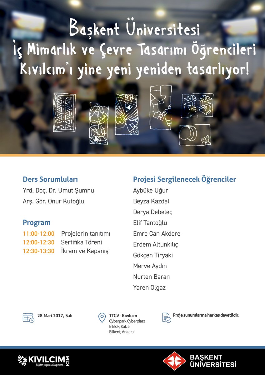 <a href="/baskentunv/">Başkent Üniversitesi</a> İç Mimarlık ve Çevre Tasarım Öğrencileri Dönem projelerinde Kıvılcım Merkezi'ni çalıştılar.Proje sergisi yarın <a href="/kivilcimk2m/">Kıvılcım K2M</a> da!