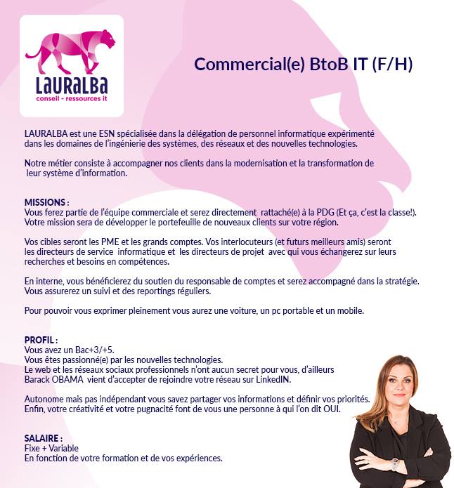 N'hésitez pas à envoyer vos candidatures à : recrutement@lauralba.net 
#commercial #SSII #ESN #recrutement  #BTOB