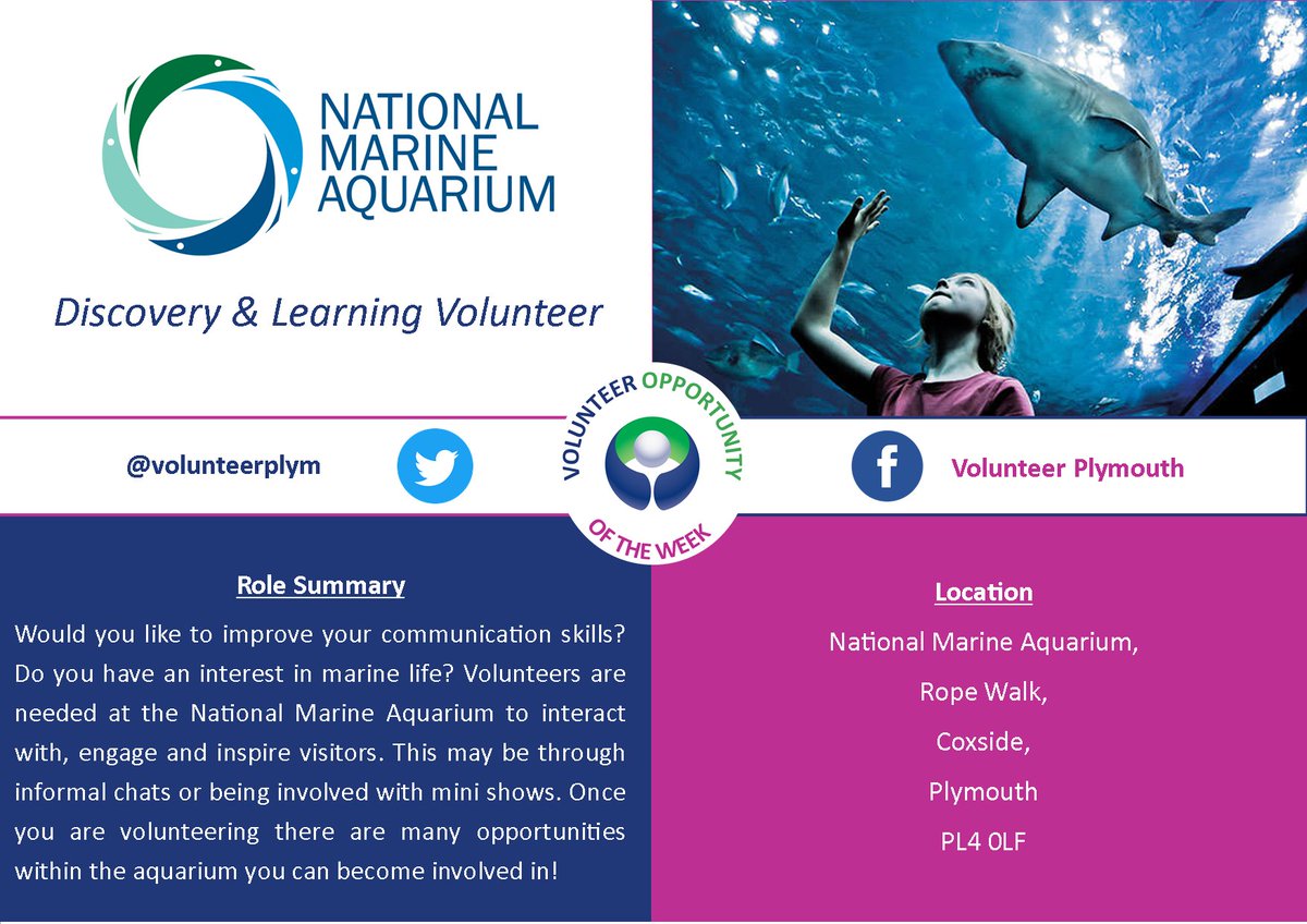 volconnections's tweet photo. Do you like Marine Life? @NMAPlymouth are looking for volunteers to interact with visitors, find out more here: https://t.co/vIAPSWzlU5 https://t.co/OLasTKtB3U