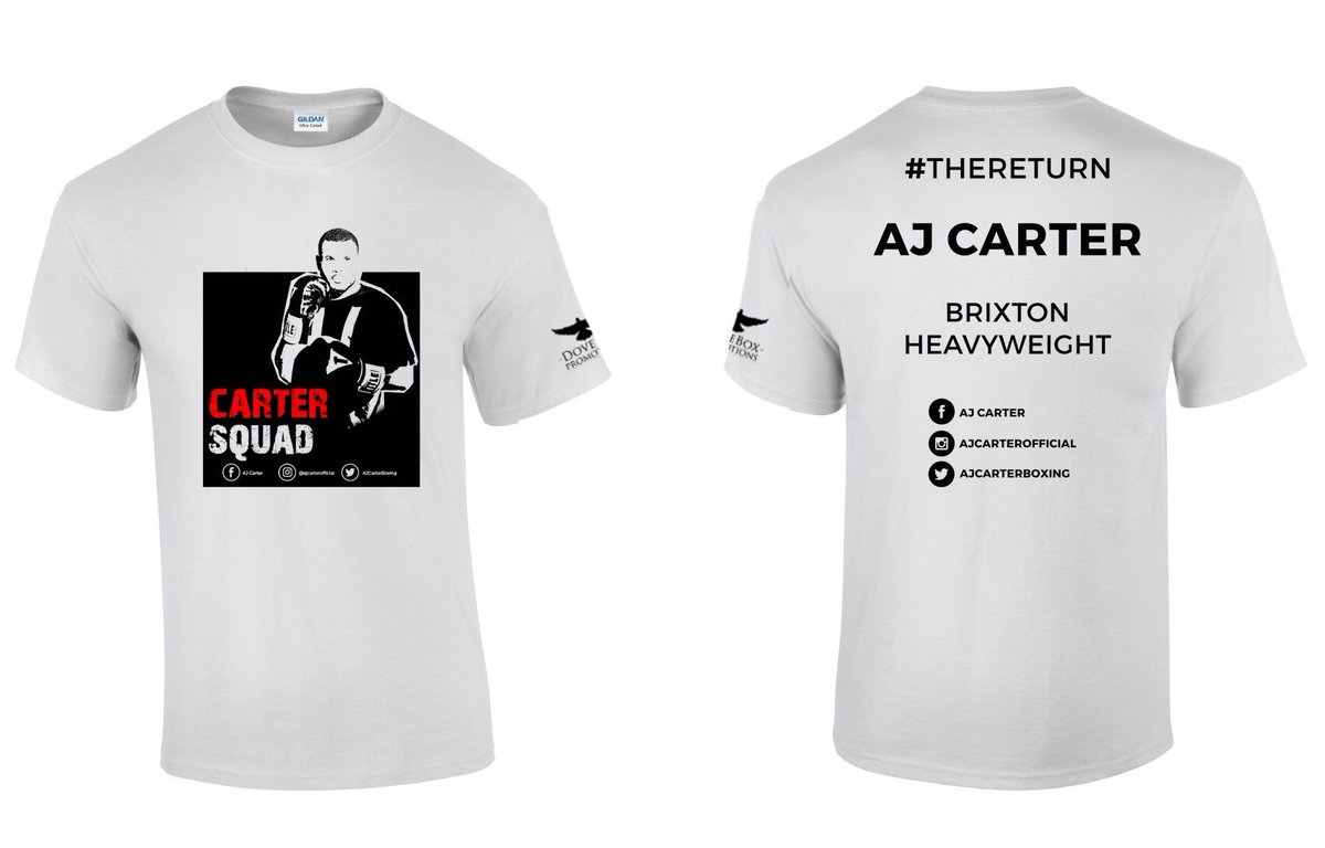 AJCarterBoxing's tweet photo. Get your #CarterSquad Tshirts now! £20 (Men &amp; Women sizes S-XXL available) #thereturn #april1st https://t.co/h9RIUiGNr3