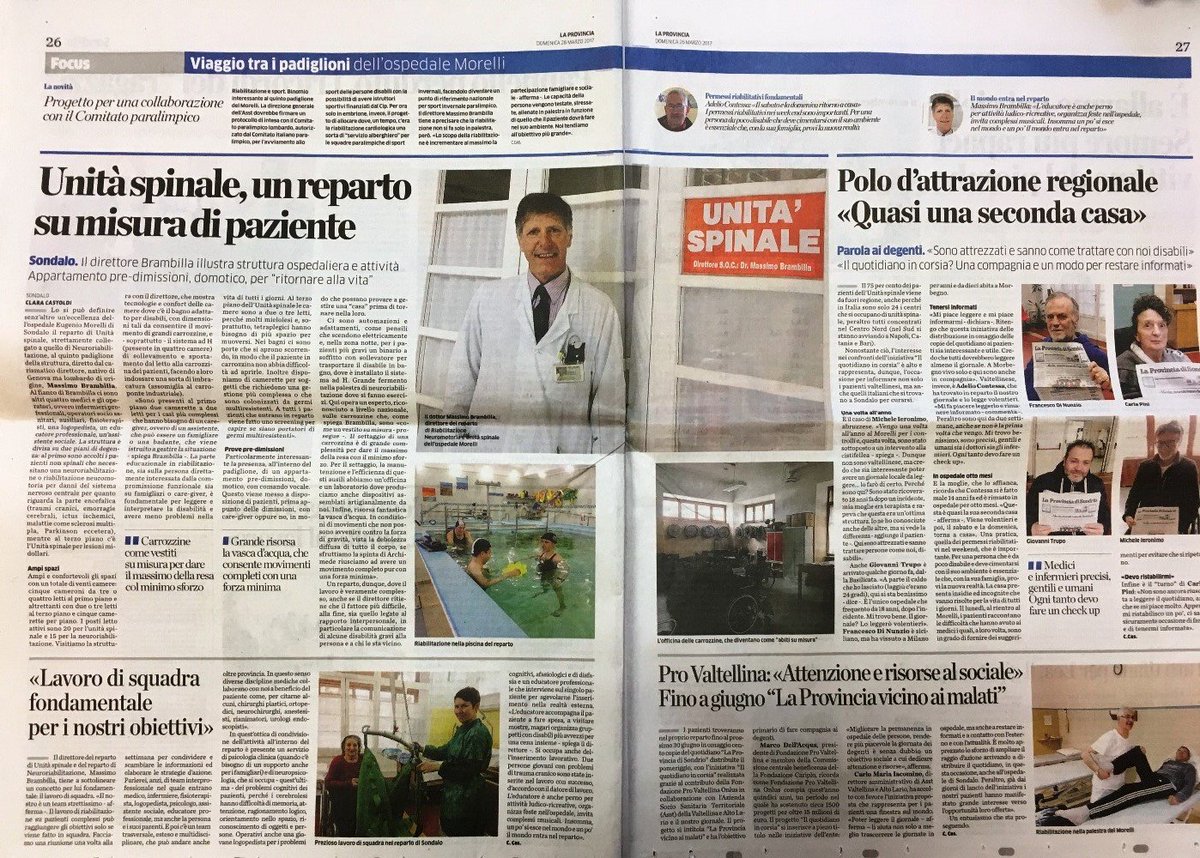 Il reparto di #Riabilitazioneneuromotoria #Unitàspinale di #Sondalo nella doppia pagina de @laprovinciadiso: <Realtà a misura di paziente>